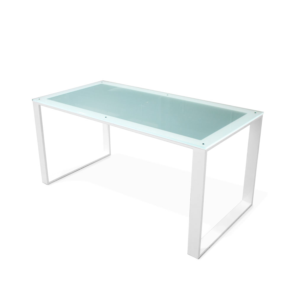 Glastisch mit modernem Stahlrahmen 80/20 Milchglas