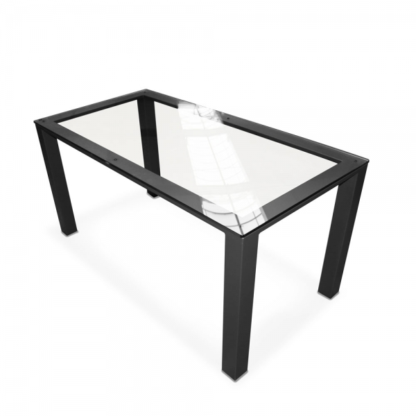 Glastisch mit modernem Stahlrahmen schwarz 