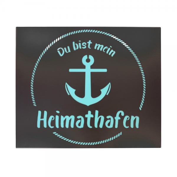 Metall-Wandbild "Heimathafen" schwarz/türkis 