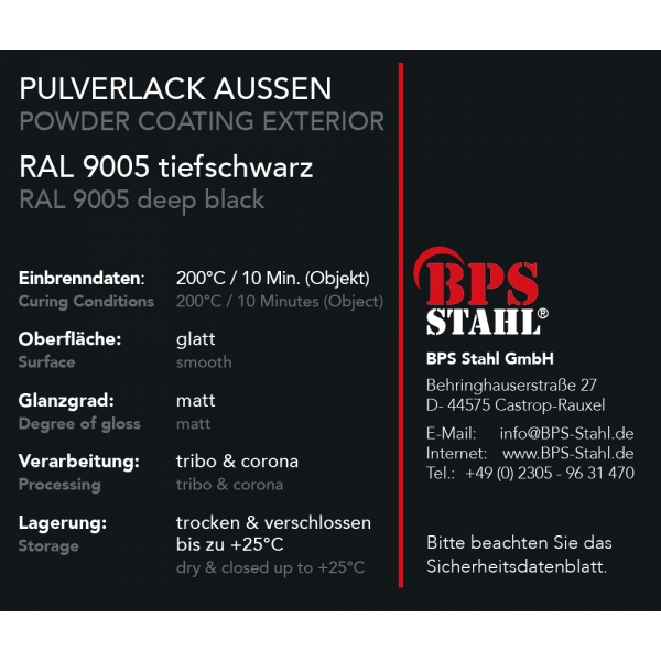 Pulverlack RAL 9005 Tiefschwarz Jet Black Matt Beschichtungspulver 250 g 